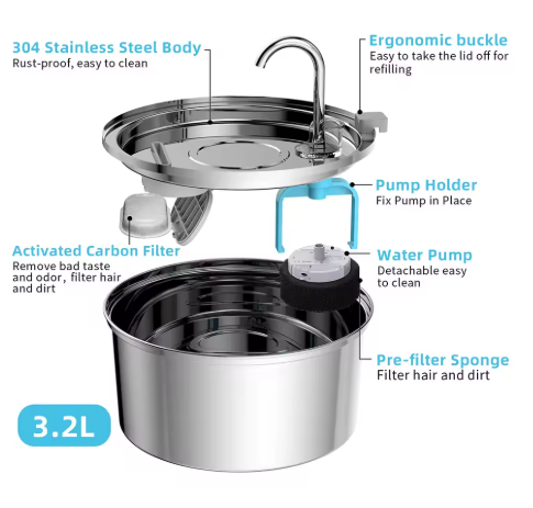 WhiskrFlow Stainless Steel Water Fountain Kit